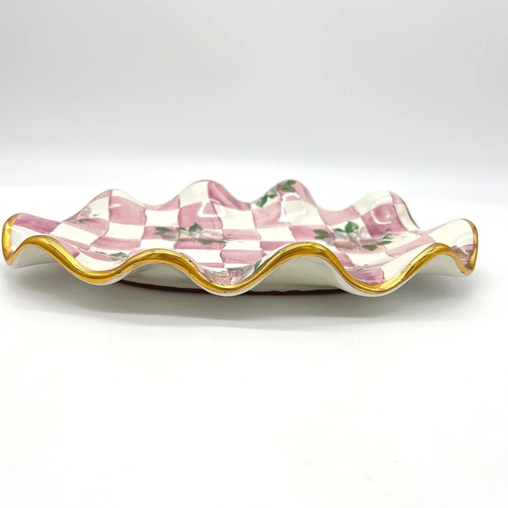 Retired MacKenzie-Childs Rose Petal Salt Pepper‎ Shakers with Tray Pink Floral